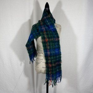 Vintage Fringed Scarf Mohair Wool Blend Nova Scotia Tartan Bonda Textile